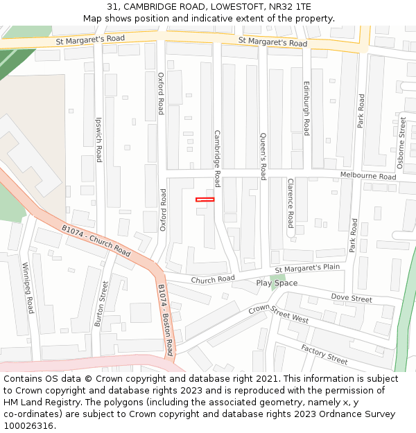 31, CAMBRIDGE ROAD, LOWESTOFT, NR32 1TE: Location map and indicative extent of plot