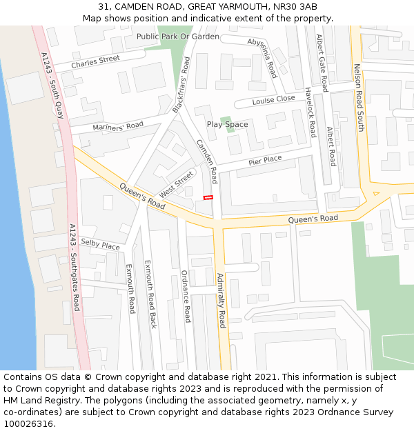 31, CAMDEN ROAD, GREAT YARMOUTH, NR30 3AB: Location map and indicative extent of plot