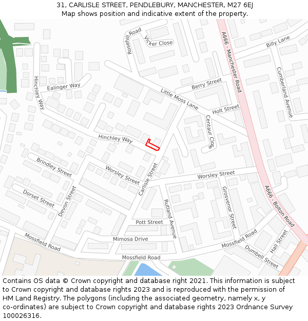 31, CARLISLE STREET, PENDLEBURY, MANCHESTER, M27 6EJ: Location map and indicative extent of plot