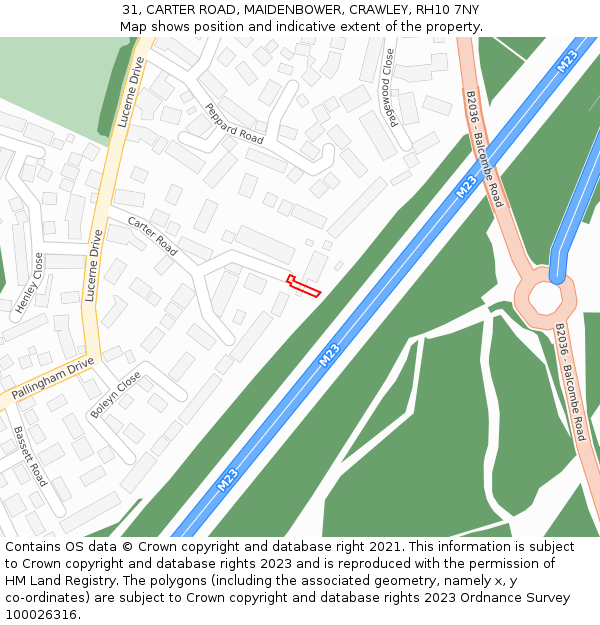 31, CARTER ROAD, MAIDENBOWER, CRAWLEY, RH10 7NY: Location map and indicative extent of plot
