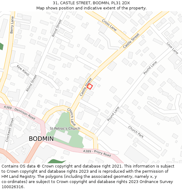 31, CASTLE STREET, BODMIN, PL31 2DX: Location map and indicative extent of plot