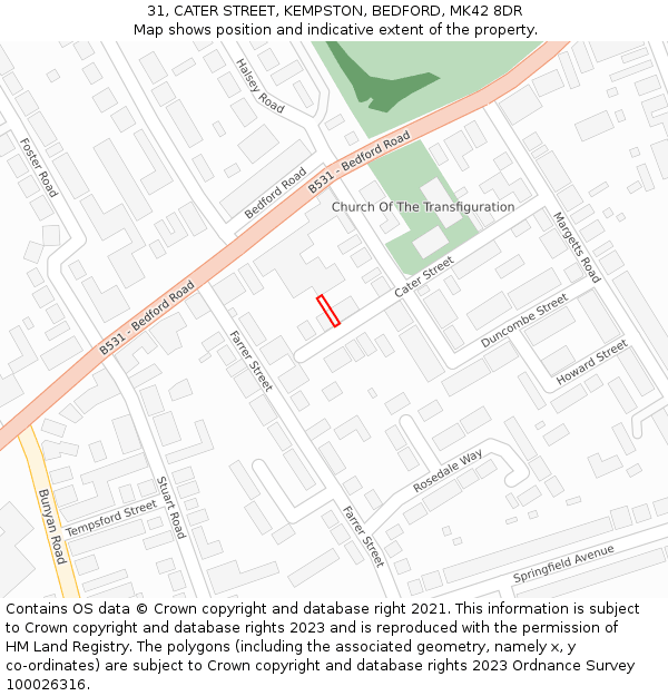 31, CATER STREET, KEMPSTON, BEDFORD, MK42 8DR: Location map and indicative extent of plot