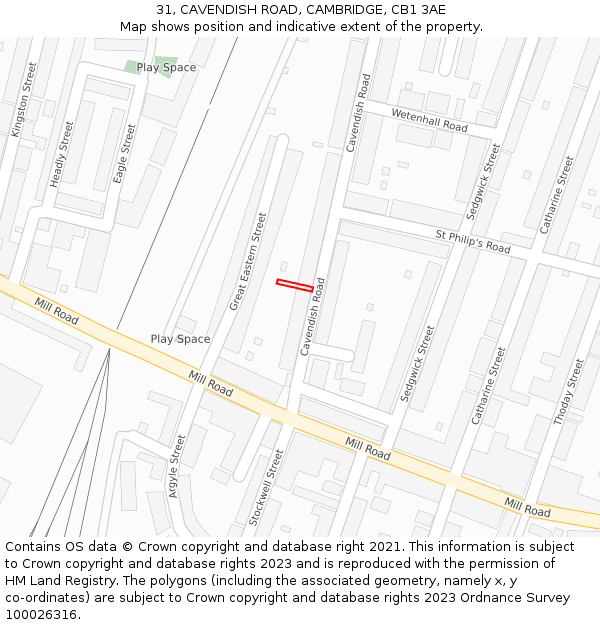 31, CAVENDISH ROAD, CAMBRIDGE, CB1 3AE: Location map and indicative extent of plot