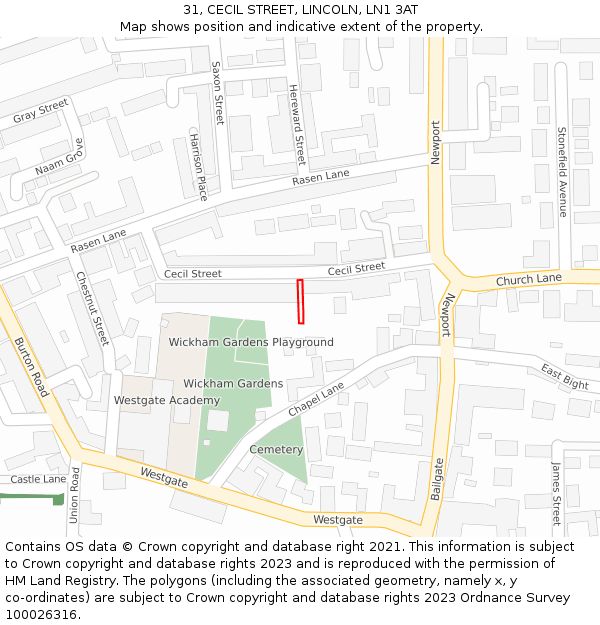 31, CECIL STREET, LINCOLN, LN1 3AT: Location map and indicative extent of plot