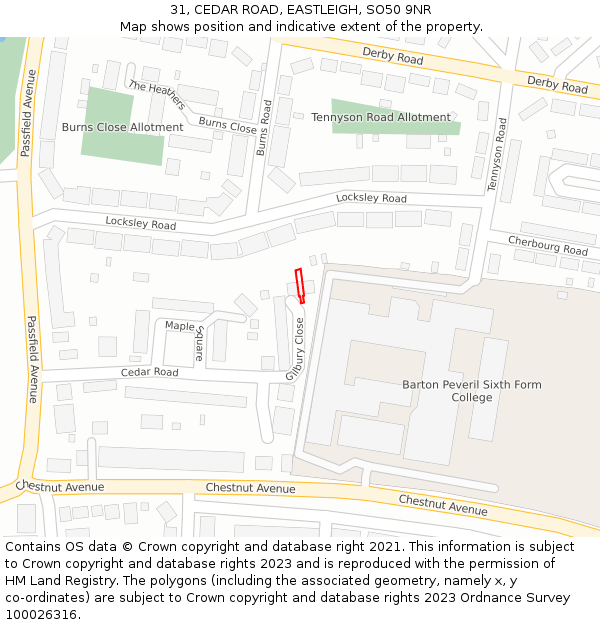 31, CEDAR ROAD, EASTLEIGH, SO50 9NR: Location map and indicative extent of plot