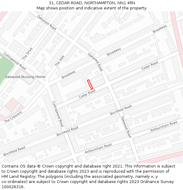 31, CEDAR ROAD, NORTHAMPTON, NN1 4RN: Location map and indicative extent of plot