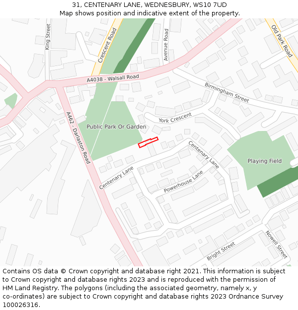 31, CENTENARY LANE, WEDNESBURY, WS10 7UD: Location map and indicative extent of plot
