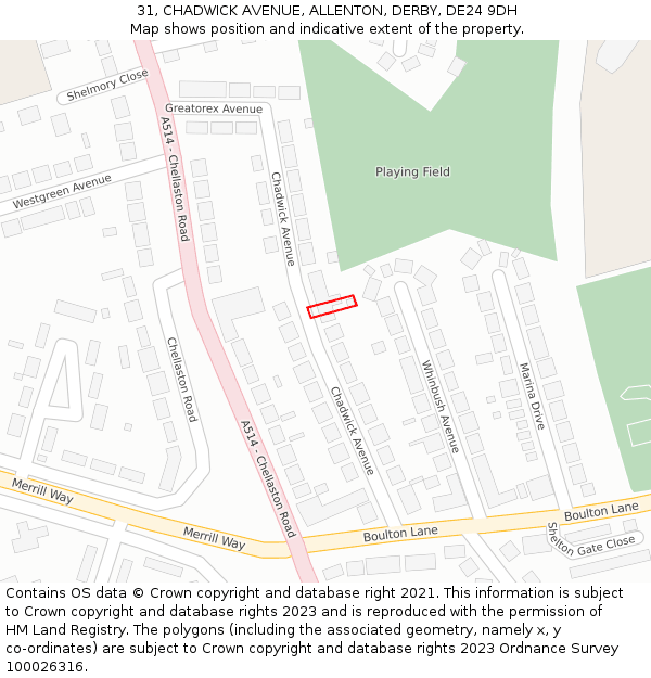 31, CHADWICK AVENUE, ALLENTON, DERBY, DE24 9DH: Location map and indicative extent of plot