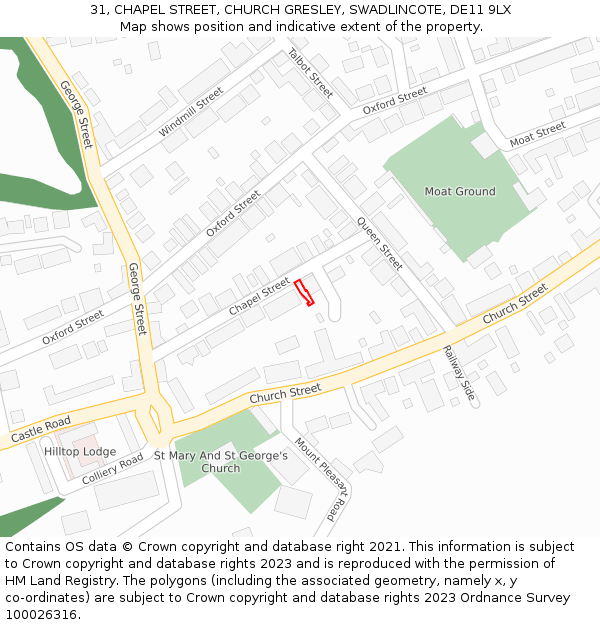 31, CHAPEL STREET, CHURCH GRESLEY, SWADLINCOTE, DE11 9LX: Location map and indicative extent of plot