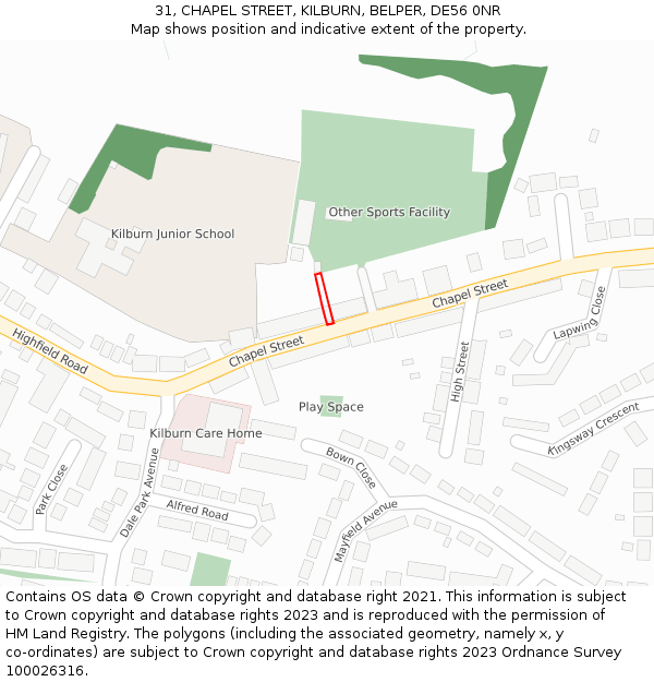 31, CHAPEL STREET, KILBURN, BELPER, DE56 0NR: Location map and indicative extent of plot