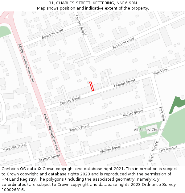 31, CHARLES STREET, KETTERING, NN16 9RN: Location map and indicative extent of plot
