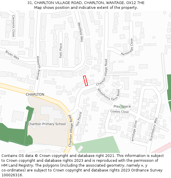 31, CHARLTON VILLAGE ROAD, CHARLTON, WANTAGE, OX12 7HE: Location map and indicative extent of plot