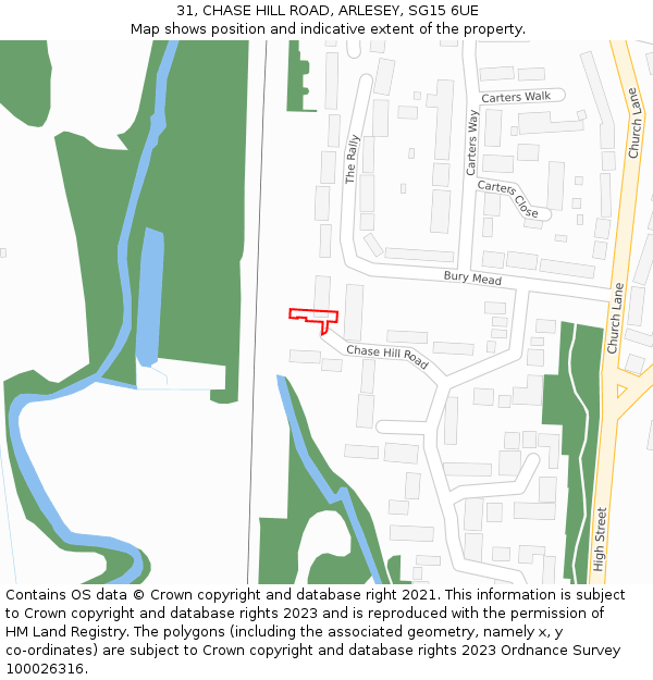 31, CHASE HILL ROAD, ARLESEY, SG15 6UE: Location map and indicative extent of plot