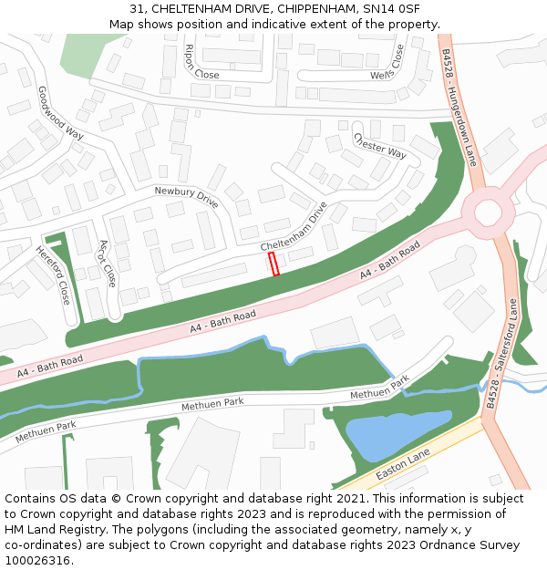 31, CHELTENHAM DRIVE, CHIPPENHAM, SN14 0SF: Location map and indicative extent of plot