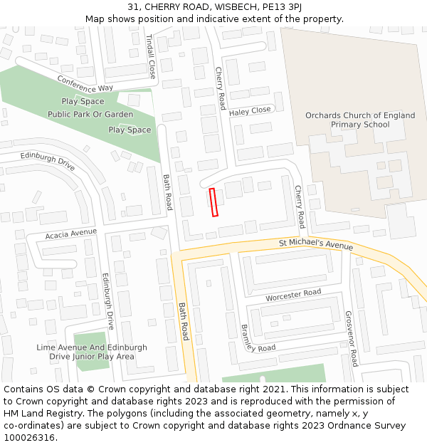 31, CHERRY ROAD, WISBECH, PE13 3PJ: Location map and indicative extent of plot