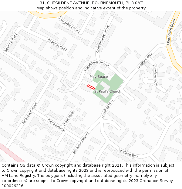 31, CHESILDENE AVENUE, BOURNEMOUTH, BH8 0AZ: Location map and indicative extent of plot