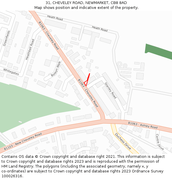 31, CHEVELEY ROAD, NEWMARKET, CB8 8AD: Location map and indicative extent of plot