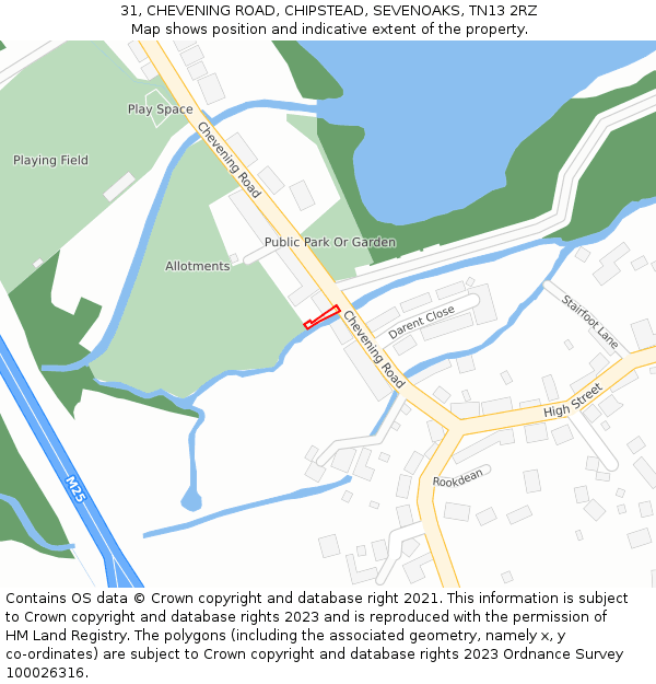 31, CHEVENING ROAD, CHIPSTEAD, SEVENOAKS, TN13 2RZ: Location map and indicative extent of plot