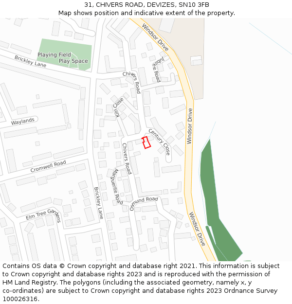 31, CHIVERS ROAD, DEVIZES, SN10 3FB: Location map and indicative extent of plot