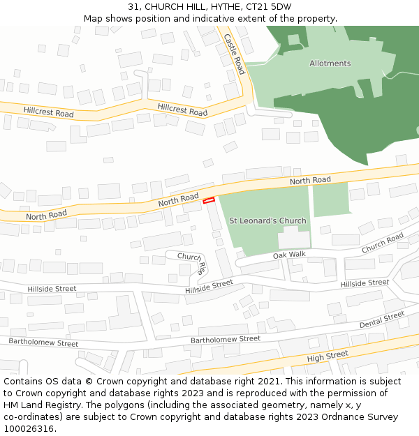 31, CHURCH HILL, HYTHE, CT21 5DW: Location map and indicative extent of plot