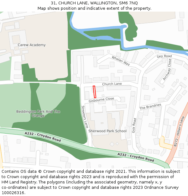 31, CHURCH LANE, WALLINGTON, SM6 7NQ: Location map and indicative extent of plot