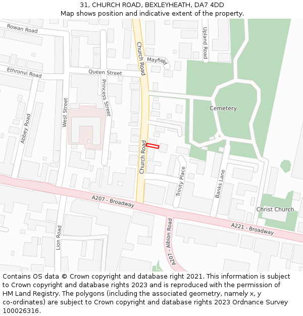 31, CHURCH ROAD, BEXLEYHEATH, DA7 4DD: Location map and indicative extent of plot