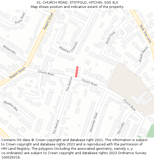 31, CHURCH ROAD, STOTFOLD, HITCHIN, SG5 4LX: Location map and indicative extent of plot