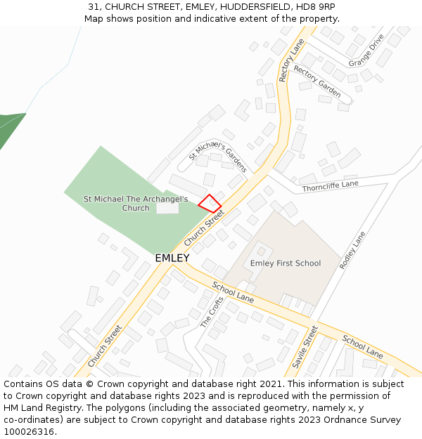 31, CHURCH STREET, EMLEY, HUDDERSFIELD, HD8 9RP: Location map and indicative extent of plot