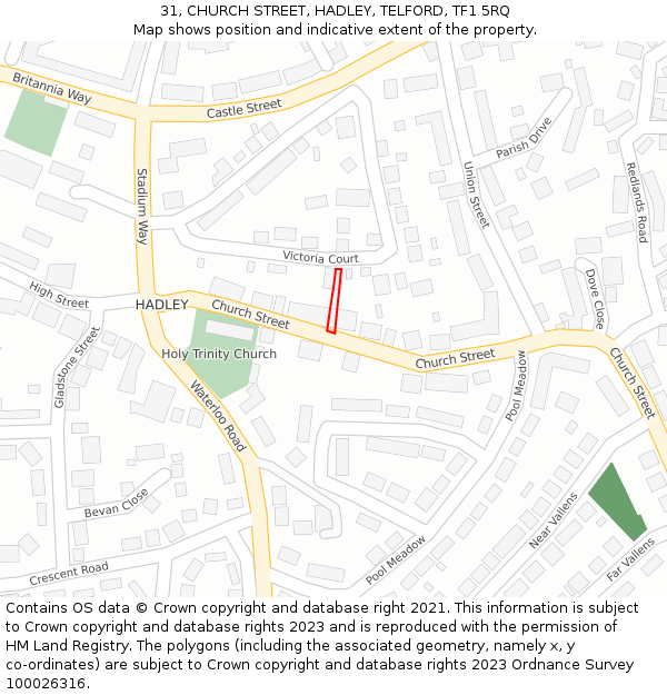 31, CHURCH STREET, HADLEY, TELFORD, TF1 5RQ: Location map and indicative extent of plot