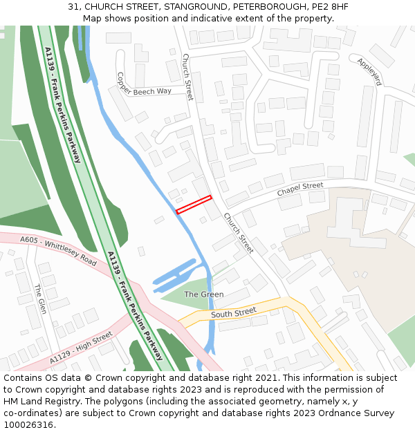 31, CHURCH STREET, STANGROUND, PETERBOROUGH, PE2 8HF: Location map and indicative extent of plot