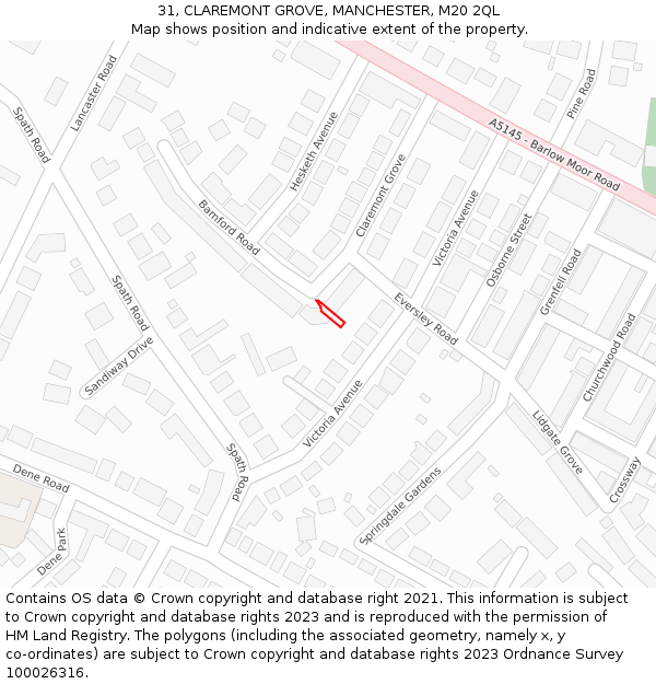 31, CLAREMONT GROVE, MANCHESTER, M20 2QL: Location map and indicative extent of plot
