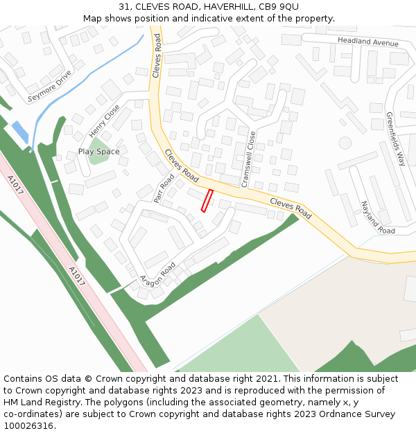 31, CLEVES ROAD, HAVERHILL, CB9 9QU: Location map and indicative extent of plot