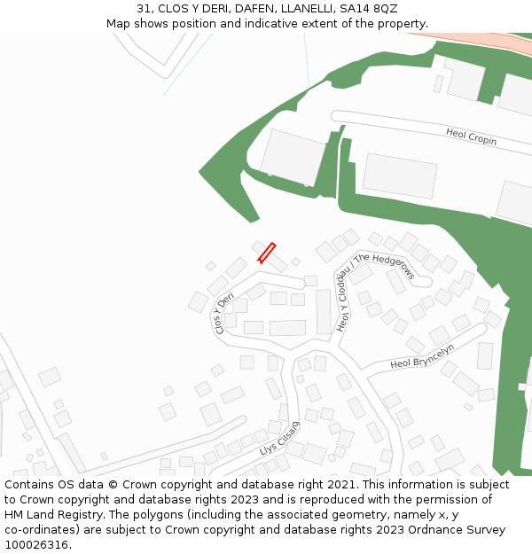 31, CLOS Y DERI, DAFEN, LLANELLI, SA14 8QZ: Location map and indicative extent of plot