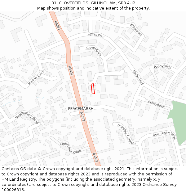 31, CLOVERFIELDS, GILLINGHAM, SP8 4UP: Location map and indicative extent of plot