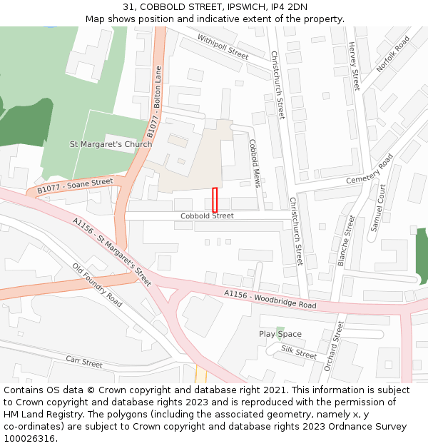 31, COBBOLD STREET, IPSWICH, IP4 2DN: Location map and indicative extent of plot