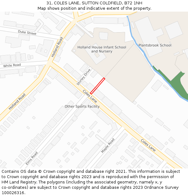 31, COLES LANE, SUTTON COLDFIELD, B72 1NH: Location map and indicative extent of plot