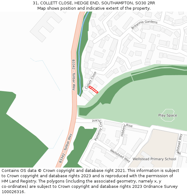 31, COLLETT CLOSE, HEDGE END, SOUTHAMPTON, SO30 2RR: Location map and indicative extent of plot