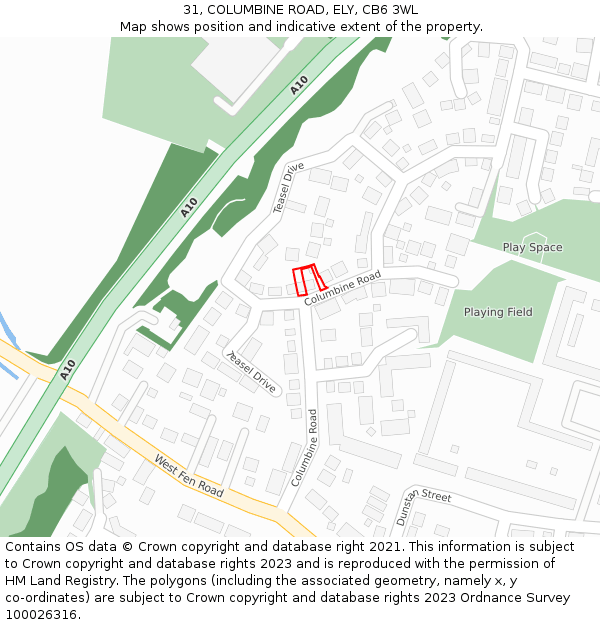 31, COLUMBINE ROAD, ELY, CB6 3WL: Location map and indicative extent of plot