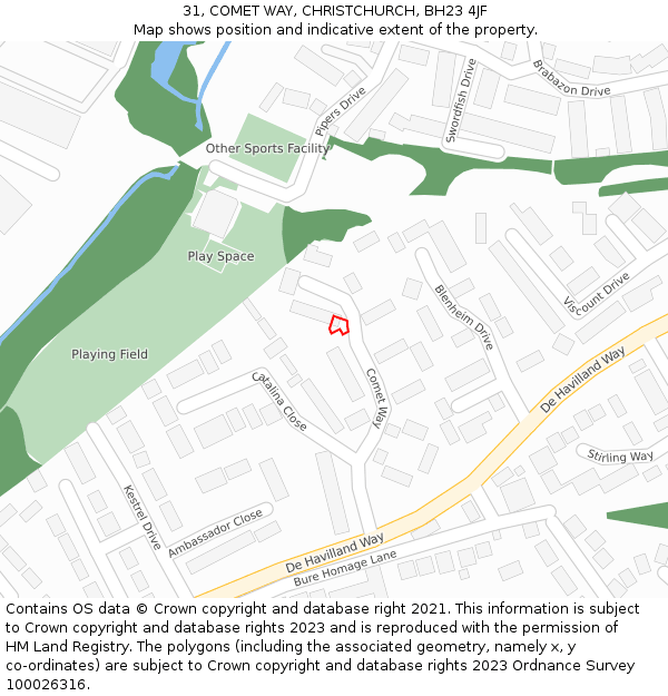 31, COMET WAY, CHRISTCHURCH, BH23 4JF: Location map and indicative extent of plot