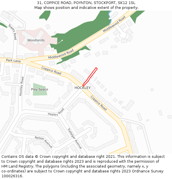 31, COPPICE ROAD, POYNTON, STOCKPORT, SK12 1SL: Location map and indicative extent of plot