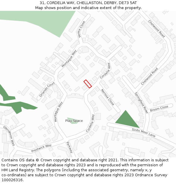 31, CORDELIA WAY, CHELLASTON, DERBY, DE73 5AT: Location map and indicative extent of plot