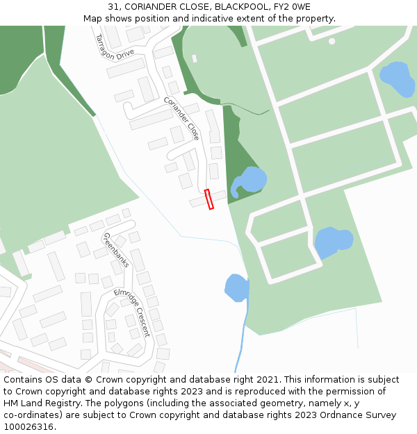 31, CORIANDER CLOSE, BLACKPOOL, FY2 0WE: Location map and indicative extent of plot