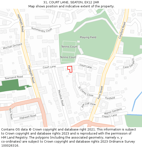 31, COURT LANE, SEATON, EX12 2AR: Location map and indicative extent of plot