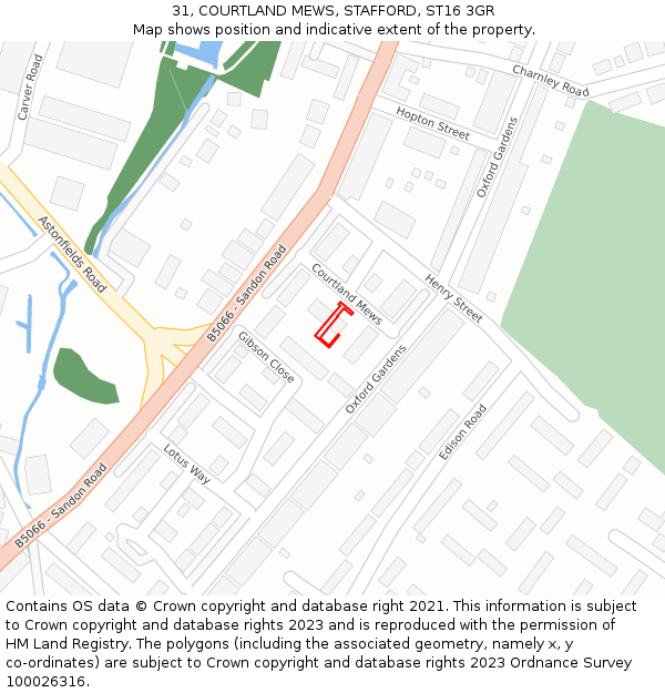 31, COURTLAND MEWS, STAFFORD, ST16 3GR: Location map and indicative extent of plot