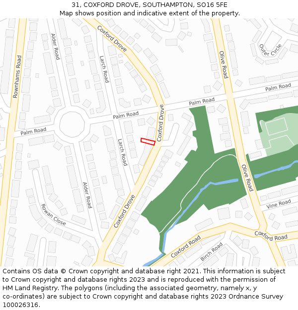 31, COXFORD DROVE, SOUTHAMPTON, SO16 5FE: Location map and indicative extent of plot
