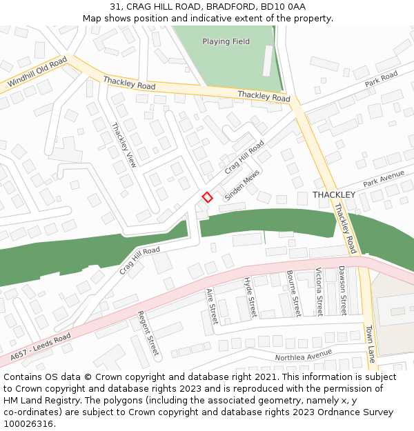 31, CRAG HILL ROAD, BRADFORD, BD10 0AA: Location map and indicative extent of plot