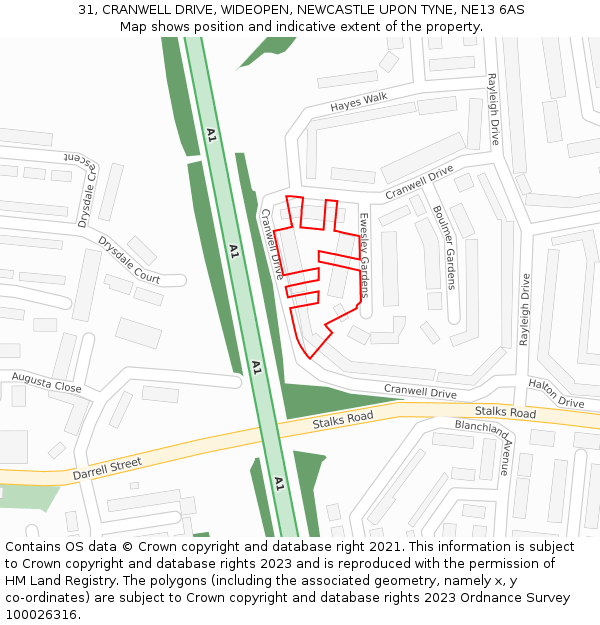 31, CRANWELL DRIVE, WIDEOPEN, NEWCASTLE UPON TYNE, NE13 6AS: Location map and indicative extent of plot