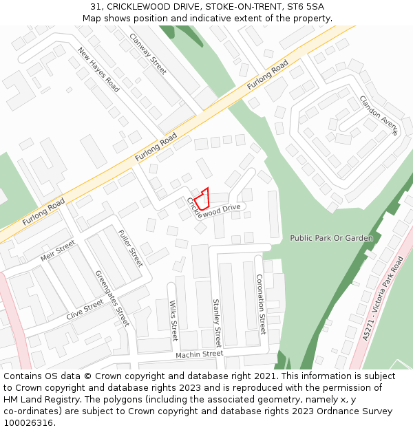 31, CRICKLEWOOD DRIVE, STOKE-ON-TRENT, ST6 5SA: Location map and indicative extent of plot