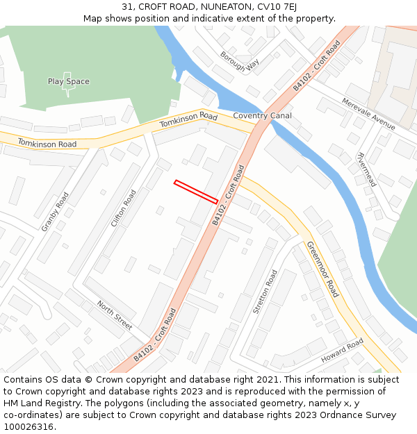 31, CROFT ROAD, NUNEATON, CV10 7EJ: Location map and indicative extent of plot
