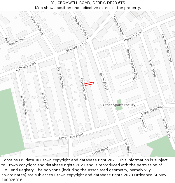 31, CROMWELL ROAD, DERBY, DE23 6TS: Location map and indicative extent of plot